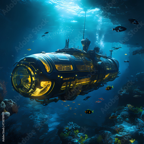 Deep-sea exploration with futuristic submarines.