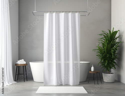 White Shower Curtain Mockup, Front View, elegant minimal modern aesthetic