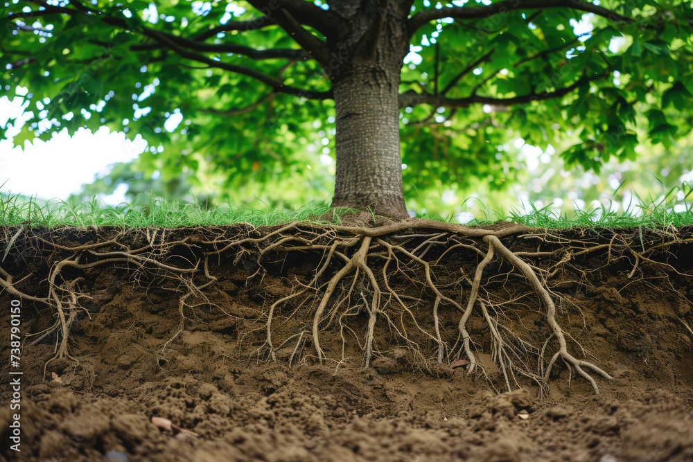 side view of a tree with visible roots underground
side view of a tree with visible roots underground