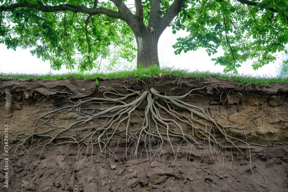 side view of a tree with visible roots underground
side view of a tree with visible roots underground