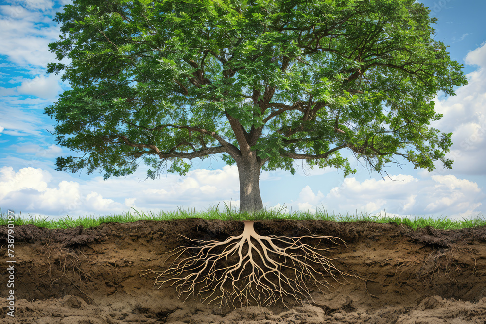 side view of a tree with visible roots underground
side view of a tree with visible roots underground