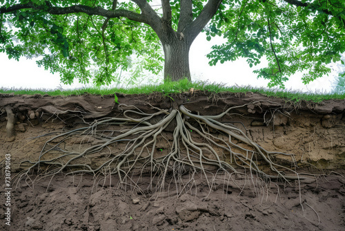  side view of a tree with visible roots underground