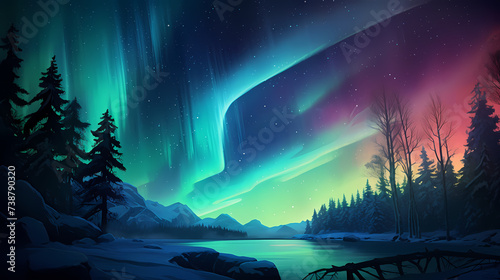 Vivid image of Northern Lights twinkling in the night sky