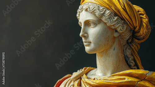 Ancient Greek Roman statue of goddess Athena god of wisdom, gray clean background. photo