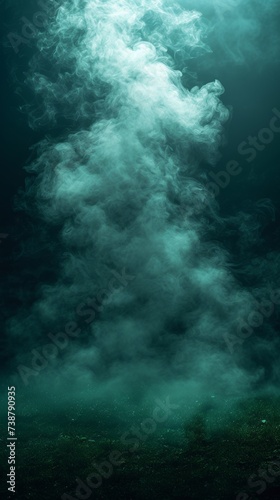 An ethereal swirl of smoke or mist rises majestically, bathed in a mysterious greenish-blue light