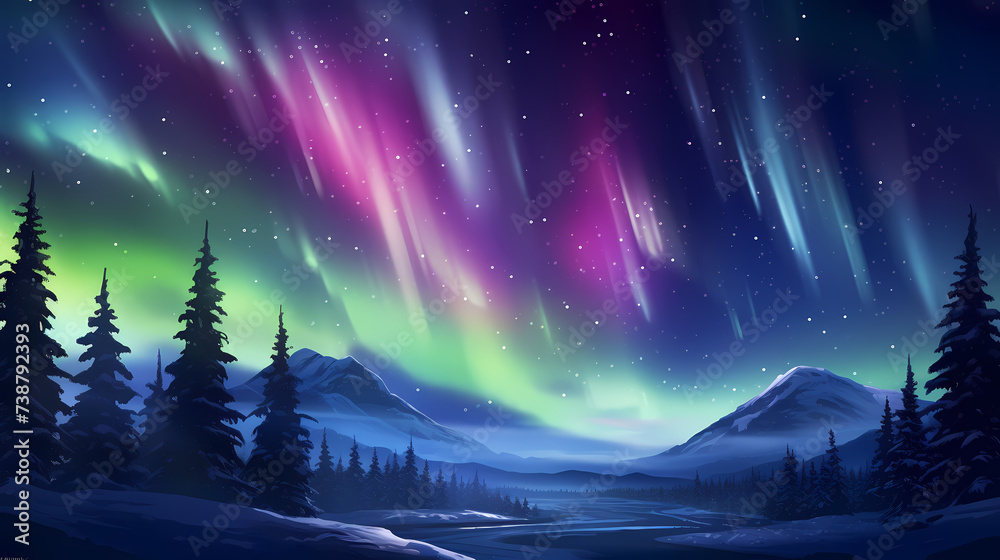 Fototapeta premium Vivid image of Northern Lights twinkling in the night sky