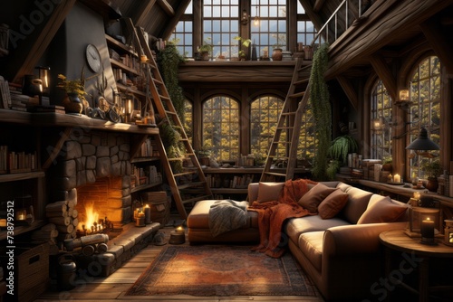 a living room filled with furniture and a fireplace