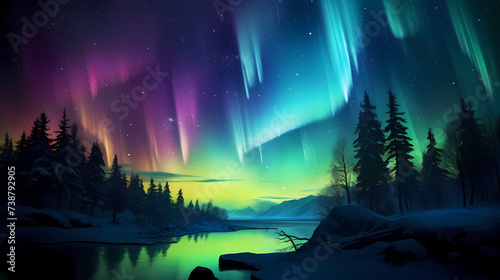 Vivid image of Northern Lights twinkling in the night sky