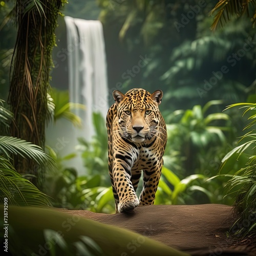 Jaguar on jungle floor