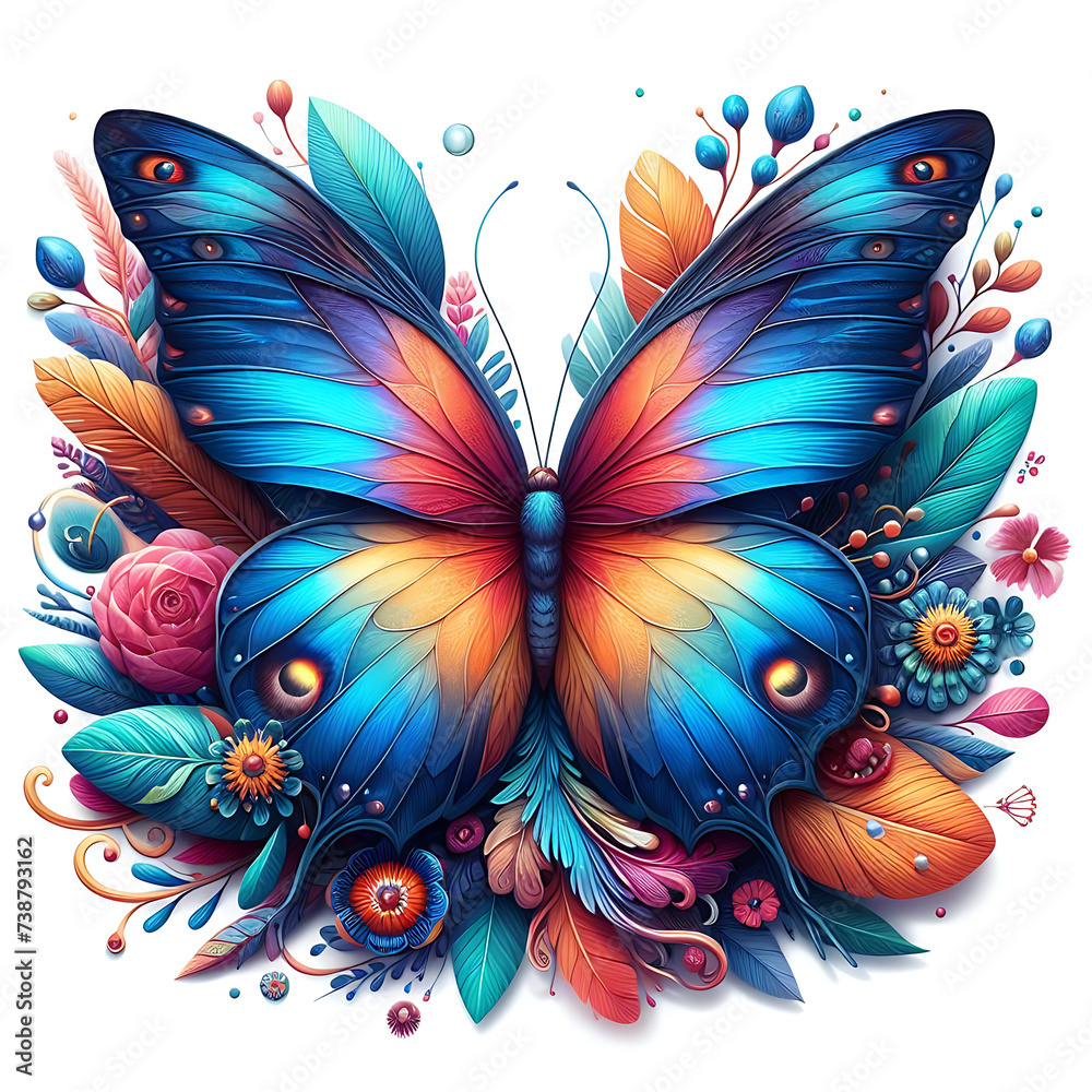 Butterfly with spotted wings isolated on transparent background, flat vector logo of a butterfly 