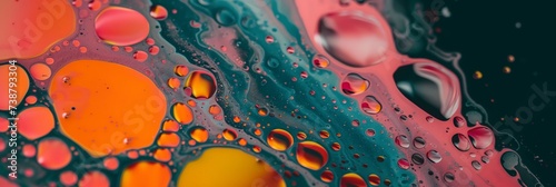 Abstract Colorful Oil and Water Mixture Background with Vibrant Orange and Teal Hues and Bubbles