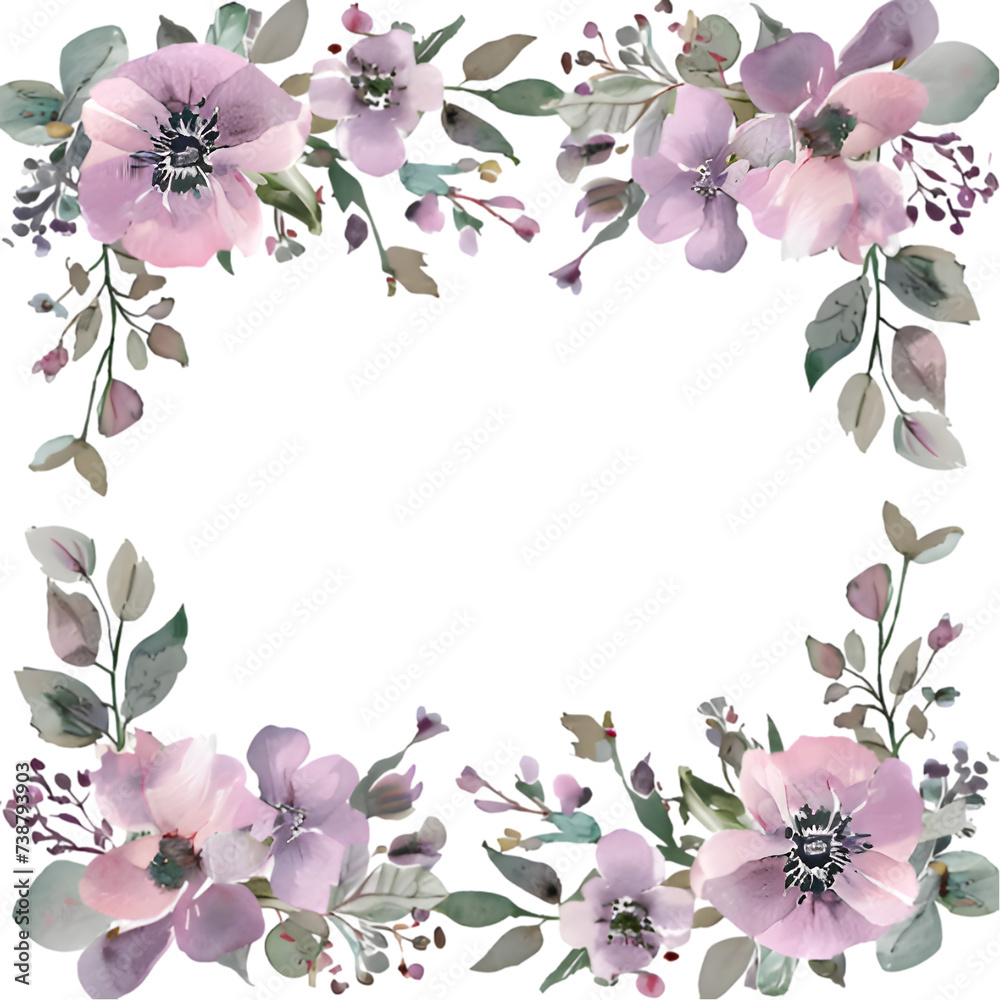 Creative abstract water color decorative Pastel floral Wedding frame border on transparent background