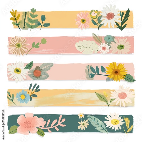 Collection of hand-painted watercolor flowers and abstract brush strokes in a pastel palette, perfect for spring designs