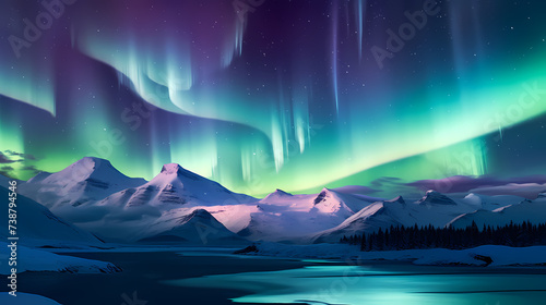 Vivid image of Northern Lights twinkling in the night sky © ma