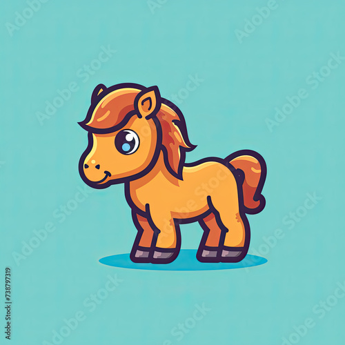 A flat premium logo vector icon of a cute horse cartoon illustration. animal nature concept 