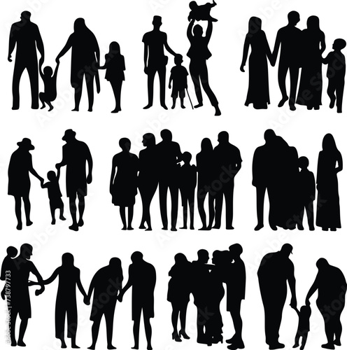 family silhouettes, people silhouettes collection, flat vector eps, named and organized layers, transparent background #738797733