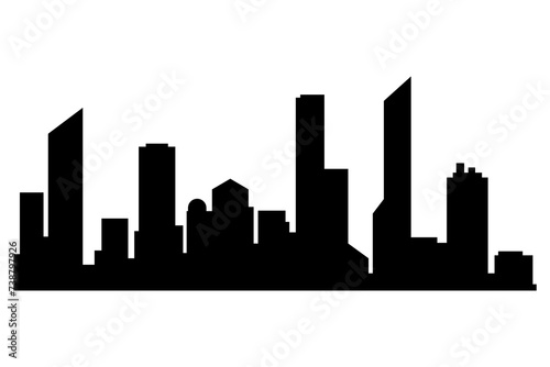 Cityscape silhouette. City building, night town and horizontal urban panorama silhouette. Modern urban landscape. Monochrome panoramic view © designer_things