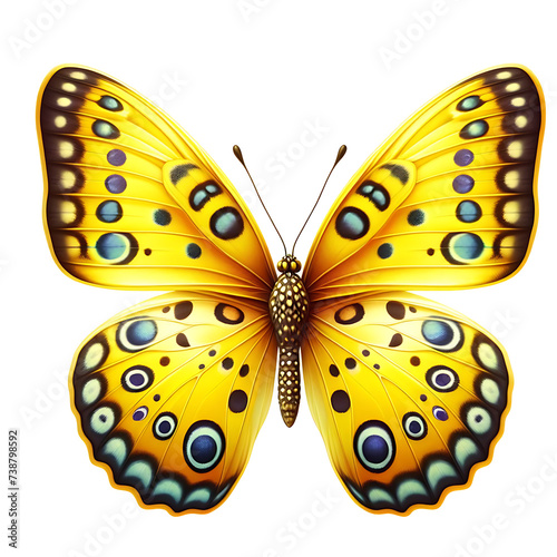 Butterfly with spotted wings isolated on transparent background, flat vector logo of a butterfly 