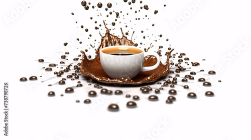 a cup of coffee splashing out of a brown liquid