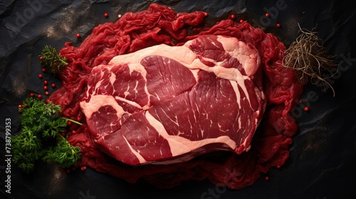 a piece of raw meat on a black surface