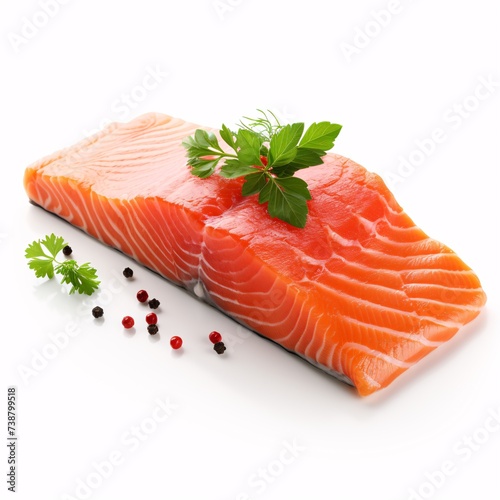 a piece of salmon with spices and herbs