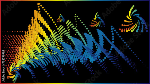 The vector dotted spiral vortex graphic is a visually interesting and complex image. The use of color, movement, and text all contribute to its overall effect
