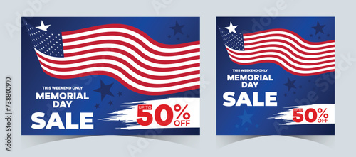 Set of memorial day sale web banner. Happy memorial day holiday sale post. Memorial day weekend sale banner. Memorial Day social media promotion template design in USA national flag colors