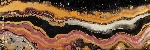 Abstract Fluid Art Painting with Wavy Lines and Cosmic Color Palette, Resembling a Marbled Planetary Landscape