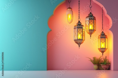 3D Empty Podium Stage: Arabian Ramadhan Style Background, Islamic Design for Eid al-Fitr Display