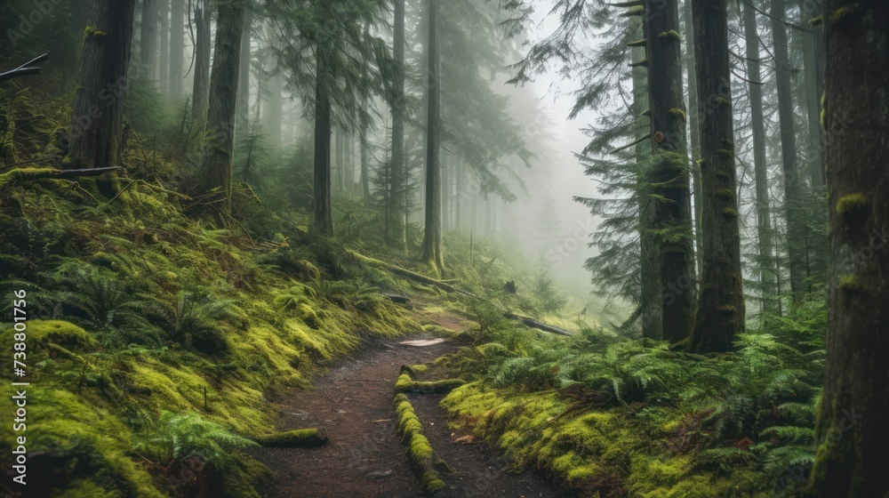 Fototapeta premium Beautiful view foggy forest