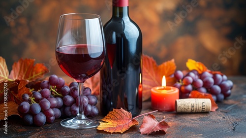 a glass of wine next to a bottle of wine and grapes