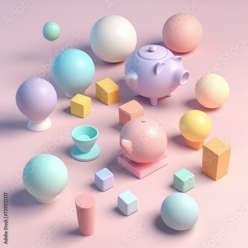 3d rendering, abstract minimal geometric shapes 3d rendering, abstract minimal geometric shapes 3d rendering of a colorful abstract shapes. © Shubham