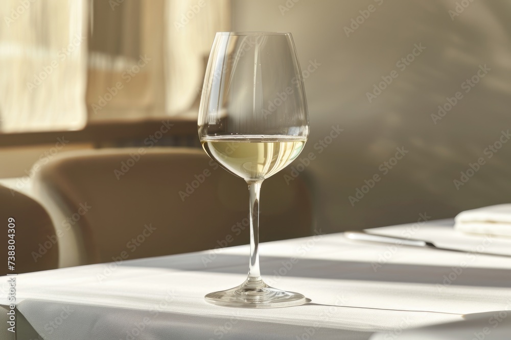 Elegant white wine in a glass on the table Elegant white wine in a glass on the table