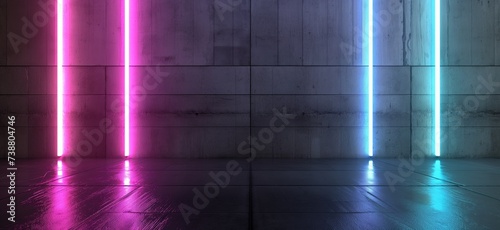 neon lights are coming from the wall, in the style of dark magenta and dark aquamarine