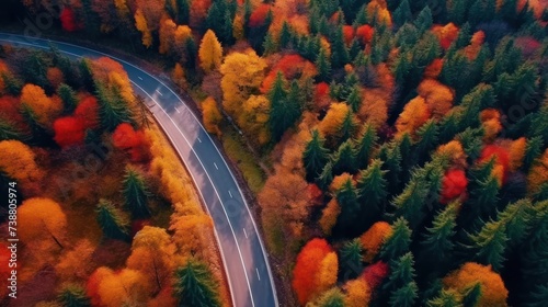 View of a beautiful forest road in colorful autumn © kucret