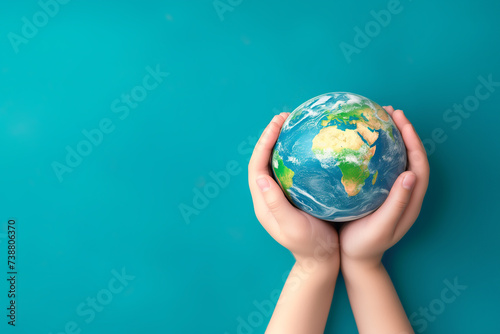 earth in hands of child, nature and environment susatainability generative ai