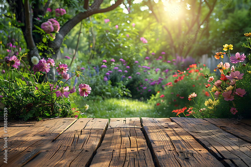 Flowers background, Garden flowers over wooden table background.
