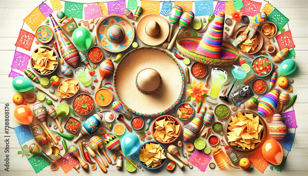 Cinco de Mayo Celebration Spread with Traditional Mexican Food and Drinks Cinco de Mayo Celebration Spread with Traditional Mexican Food and Drinks