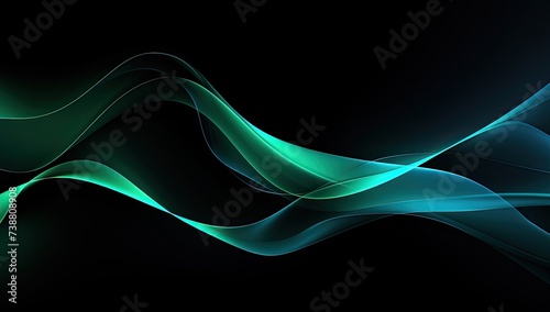 A black background design with blue and green wave elements