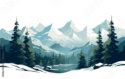 Winter mountains landscape with a forest