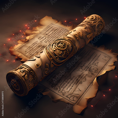 Ancient scroll with mystical symbols. 