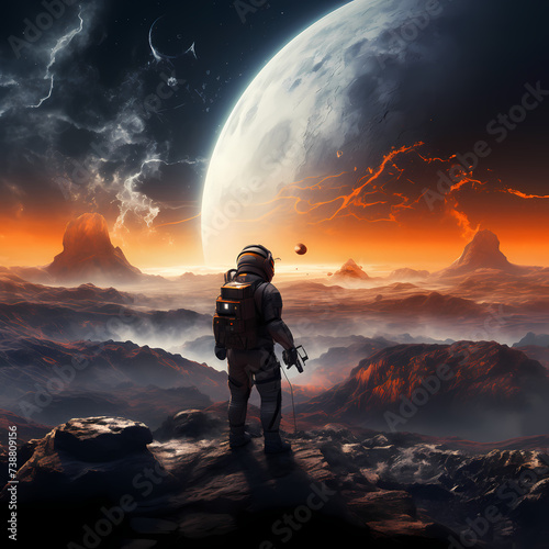 Astronaut exploring a distant planet.