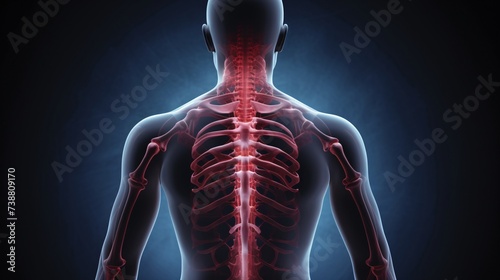 a back of a man with red highlighted bones