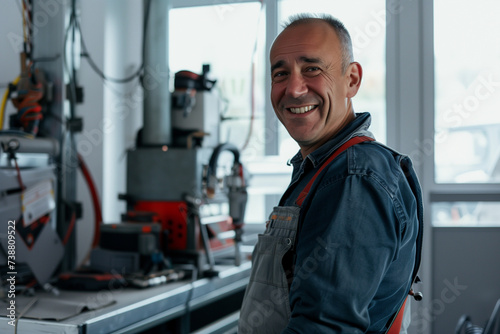 Portrait of a mechanic in a car workshop