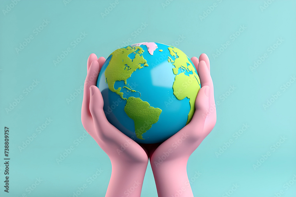 Hand holding a world globe - Ai Generated Hand holding a world globe - Ai Generated