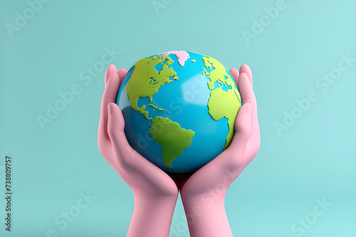 Hand holding a world globe - Ai Generated