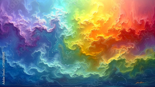 beautiful abstract painting meshed with 3d digital art