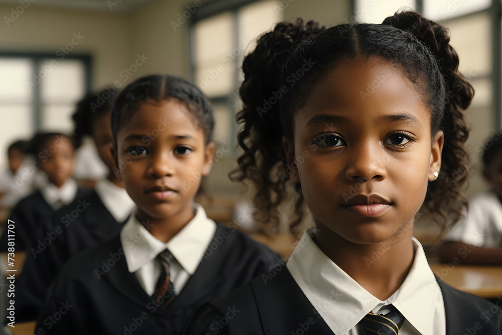 Young student girl in the classroom of the school