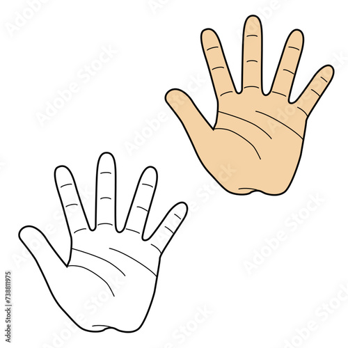 Vector flat palm five fingers in different directions for activities with children on a white background