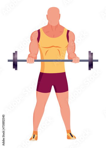 People at sport gym. Male character with barbell. Healthy and active lifestyle, in flat style. Sport exercise, fitness for body